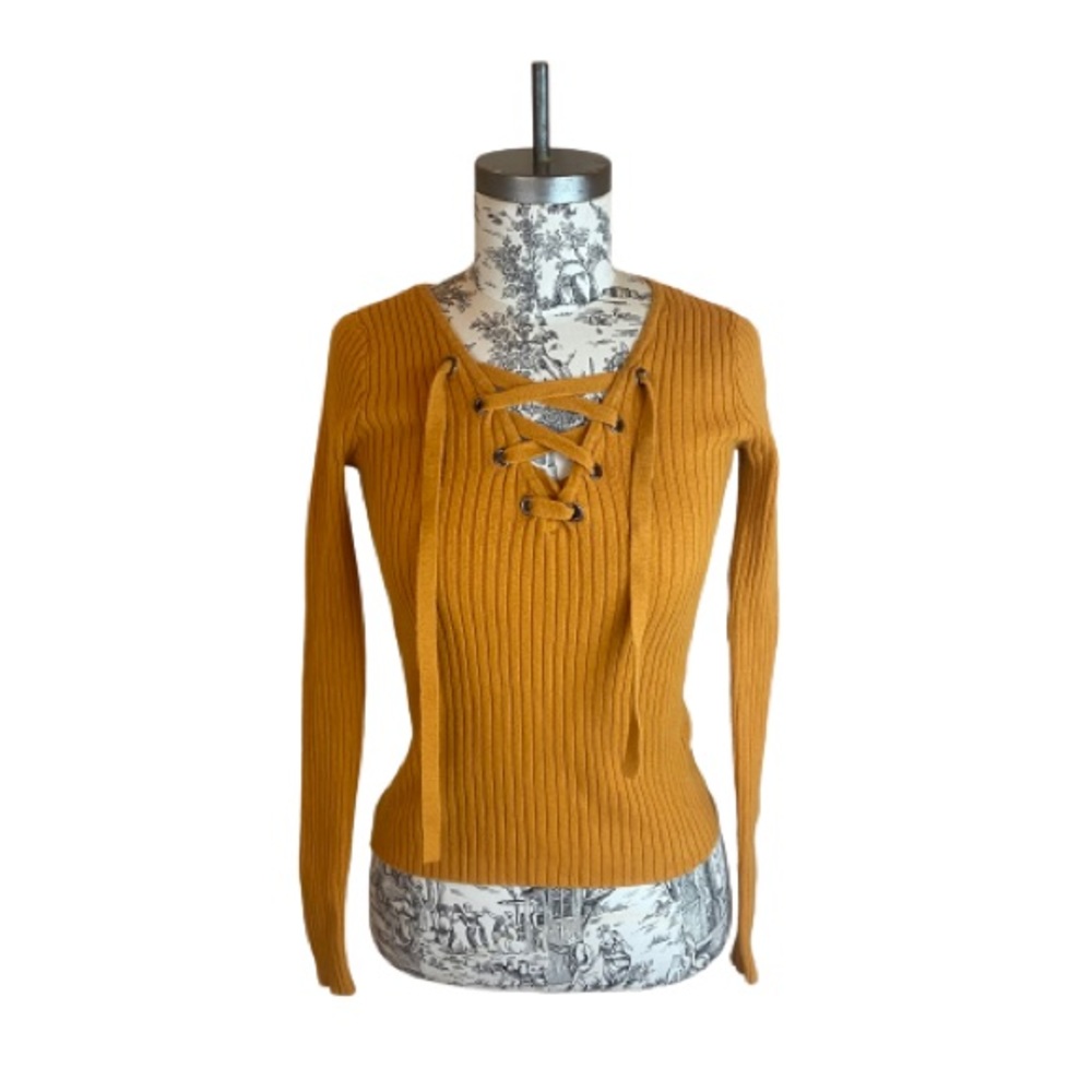 HOLLISTER Lace Up Long Sleeve Ribbed Sweater Orange XS
